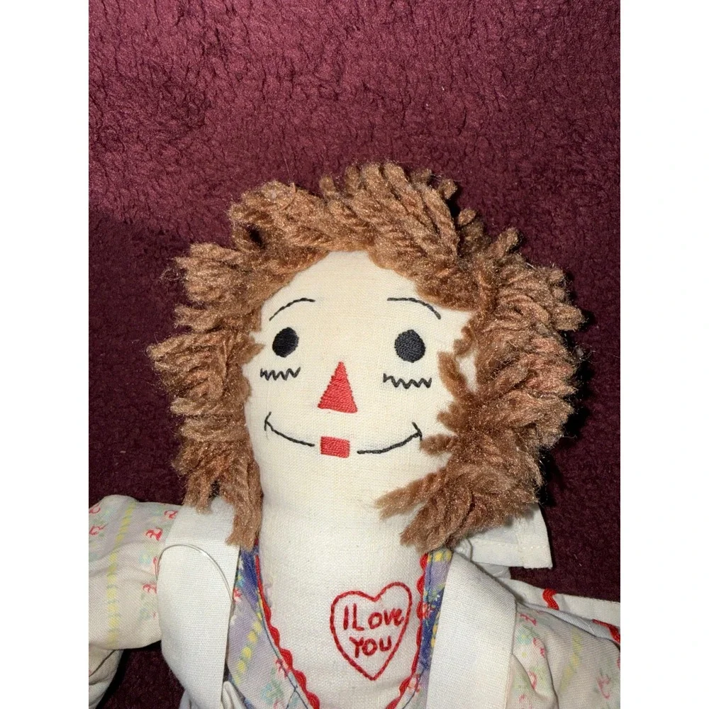 Handmade Rosie Raggedy Ann Style Cloth Doll 18 Inch Plush Floral Dress Red Hair